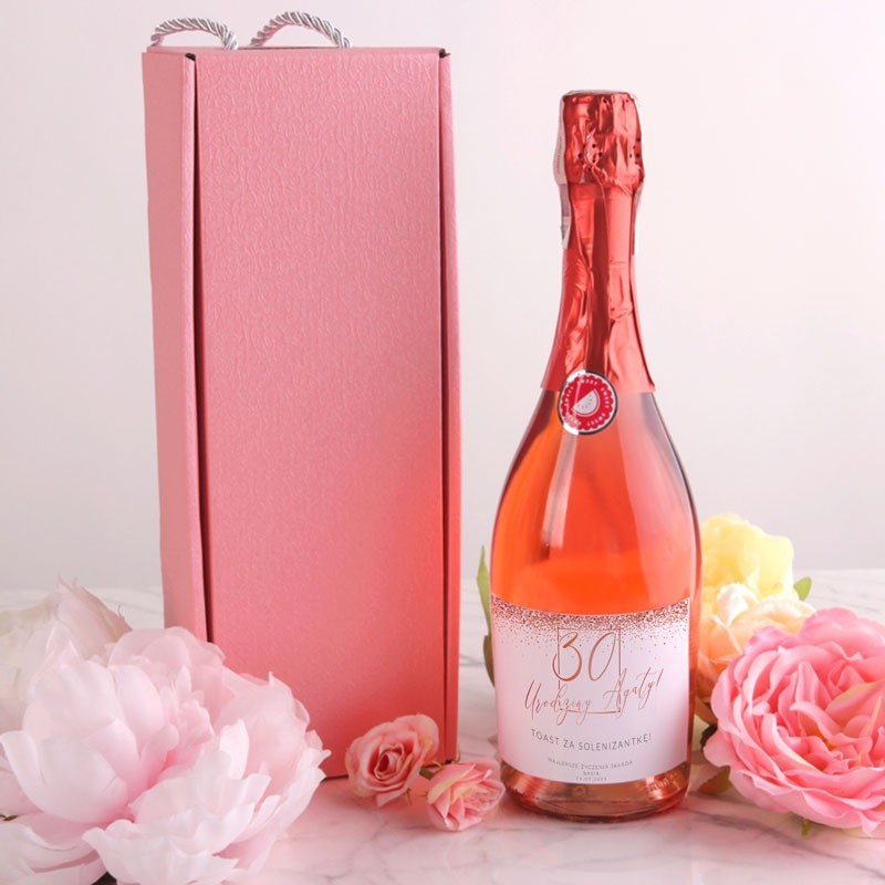 Prezent na 30 urodziny szampan w pudełku Rosegold