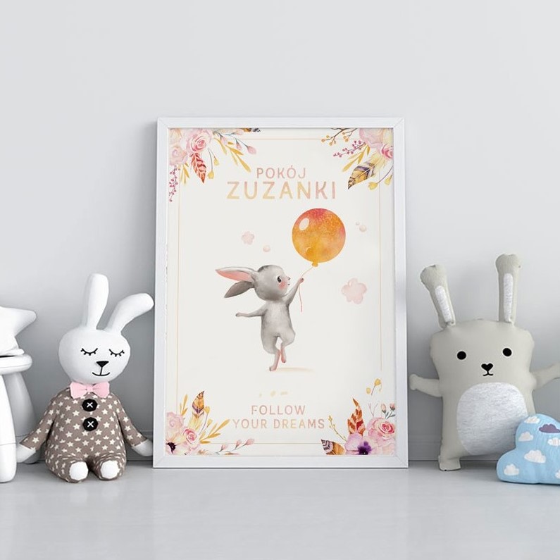 Plakat dla dziecka króliczek z balonem